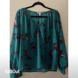 Nine West Women's Floral V-Neck Blouse Long Sleeve Size L Multicolor